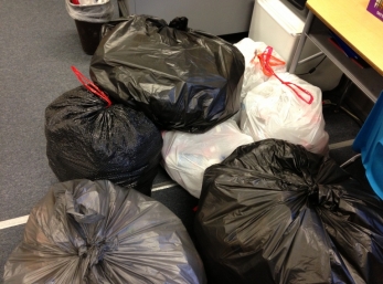 The boxes cost a lot to ship, so we had to collect cans and plastic bottles to raise money for shipping.